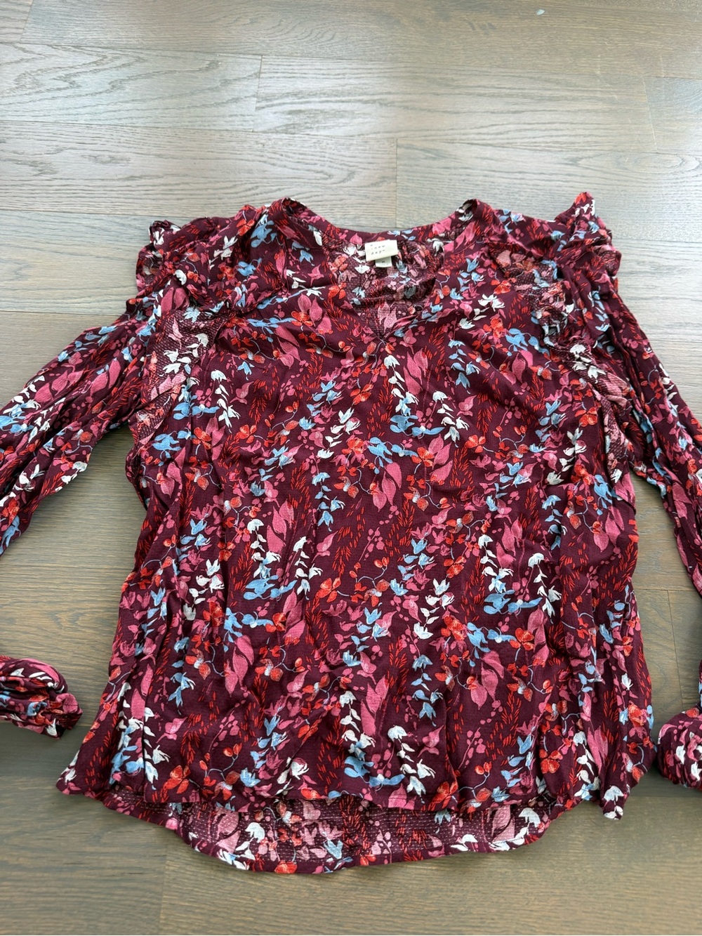 a new day Burgundy Floral Long-Sleeve V-Neck Blouse